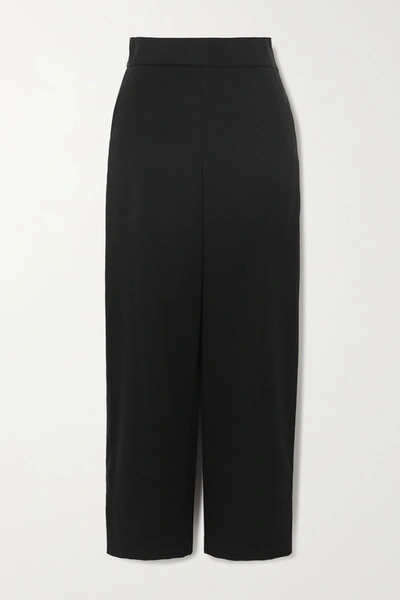 Akris Cropped Cotton And Silk-blend Poplin Wide-leg Trousers In Black