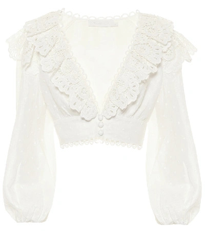 Zimmermann Bellitude Ivory Cropped Linen Top In White