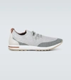 Loro Piana 360 Flexy Walk Leather-trimmed Knitted Wool Sneakers In Gray
