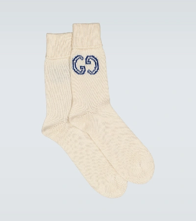 Gucci Logo-intarsia Cotton Socks In Neutrals