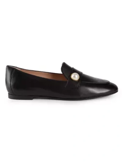 Stuart Weitzman Women's Payson Faux Pearl-embellished Leather Loafers In Black