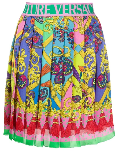 Versace Jeans Couture Paisley Fantasy Print Pleated Mini Skirt In Pink