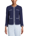 ANNE KLEIN ZIPPERED WOVEN-TRIM BLAZER