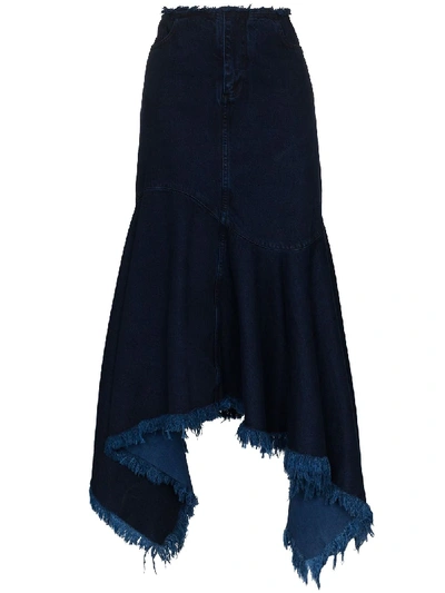 Marques' Almeida Asymmetric Frayed Denim Skirt In Blue