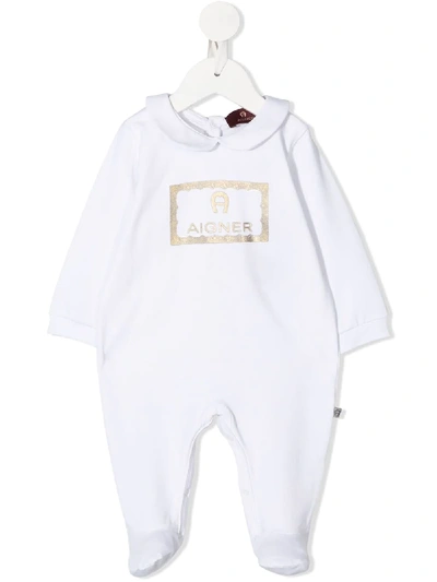 Aigner Metallic Logo Babygrown In White