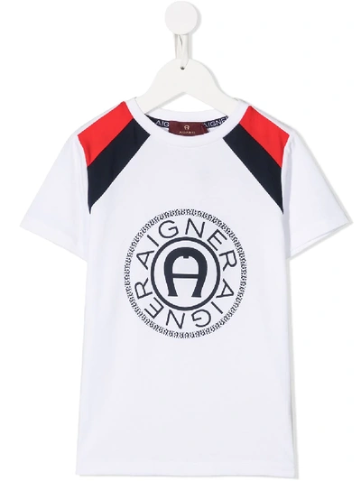 Aigner Kids' Color-block Logo T-shirt In White
