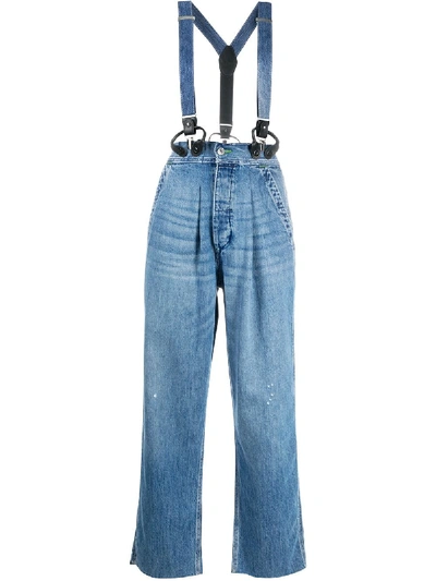 Re/done Cropped Denim Overalls In Blue