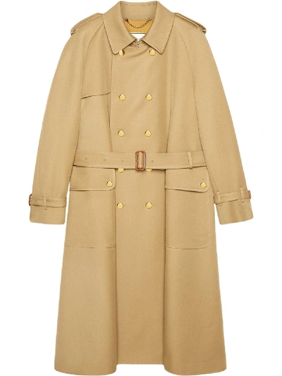 Gucci Double-breasted Belted Trench Coat In Camel