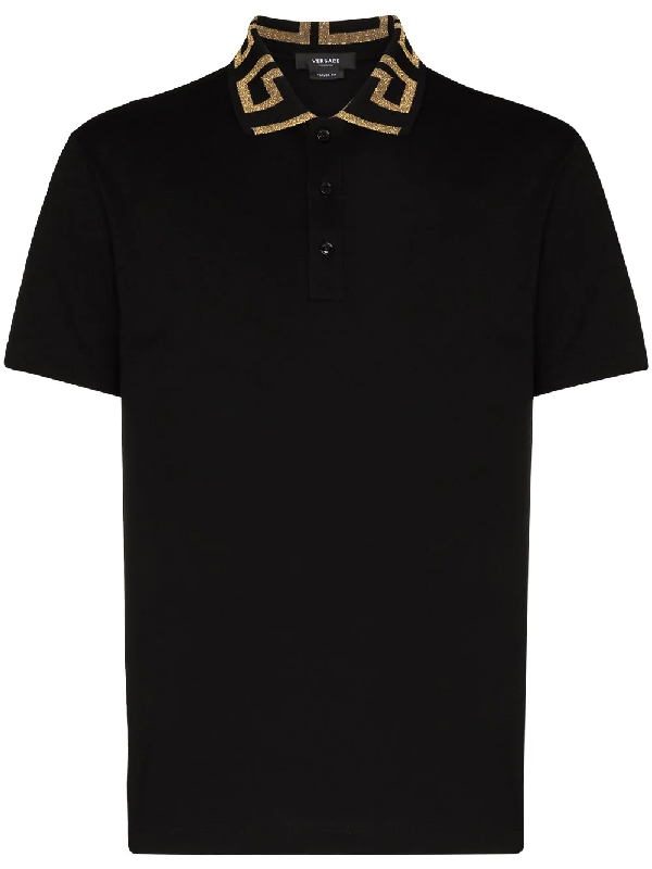Versace Medusa Cotton Polo Shirt In Black | ModeSens