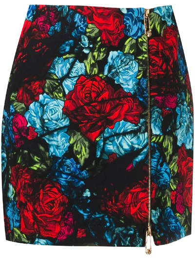 Versace Floral-print Skirt In Blue