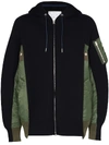 Sacai Navy & Khaki Sponge Sweat Ma-1 Zip-up Hoodie In Blue