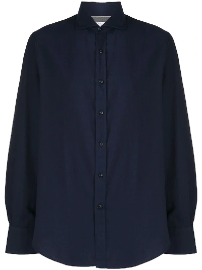 Brunello Cucinelli Pointed Collar Cotton Shirt In Blue