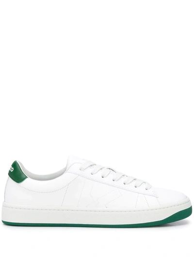 Kenzo White & Green Leather Kourt K Logo Sneakers