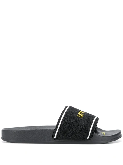 Off-white Black Logo-embroidered Terrycloth Sliders