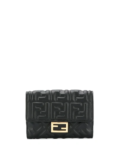 Fendi Embossed Ff Motif Wallet In Black