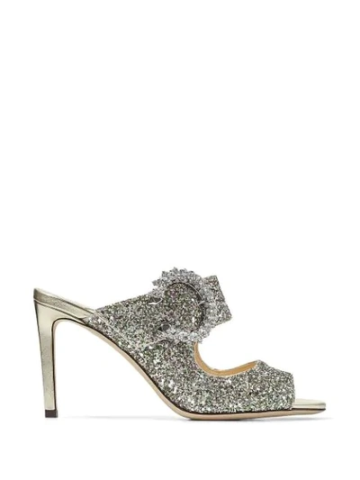 Jimmy Choo Saf 85 Glittered Sandals With Crystal Buckle In Green