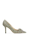Jimmy Choo Saresa Glitter Pumps With Crystal Buckle 85 In Metallic