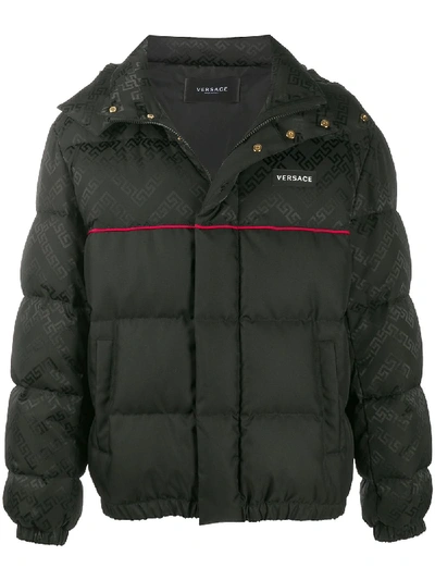 Versace Greca Argyle Accent Padded Jacket In Black,red