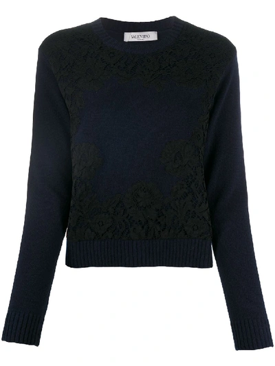 Valentino Garavani Lace Overlay Jumper In Blue