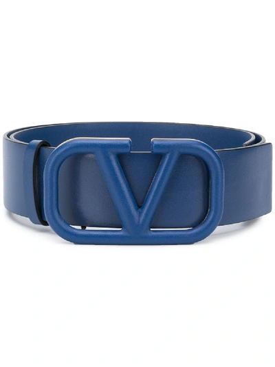 Valentino Garavani Garavani Vlogo Leather Waist Belt In Blue
