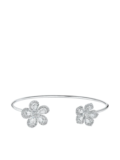 David Morris 18kt White Gold Diamond Miss Daisy Double Flower Bracelet