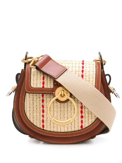 Chloé Small Tess Woven Raffia & Leather Shoulder Bag In Brown