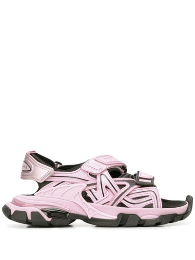 Balenciaga Track Logo-detailed Leather And Rubber Sandals In Pink