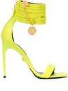 VERSACE SAFETY PIN DETAIL SQUARE TOE SANDALS