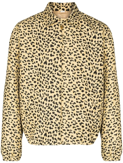 Gucci Leopard-jacquard Cotton-blend Bomber Jacket In Yellow