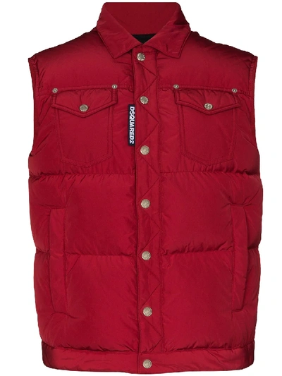 Dsquared2 Logo Patch Padded Gilet In Rosso