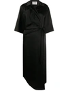 Nanushka Lais Half-sleeve Satin Midi Wrap Dress In Black