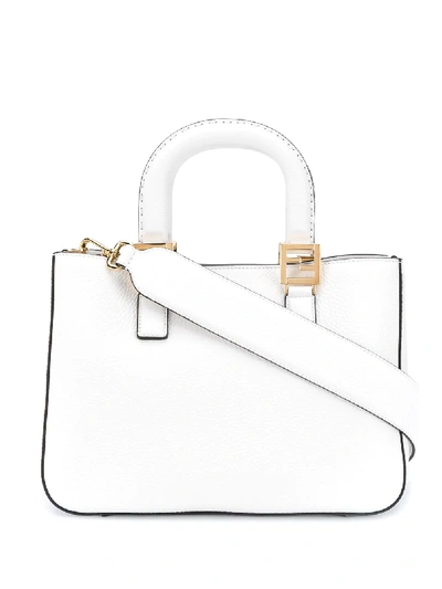 Fendi Ff Logo Textured Small Tote Bag In White