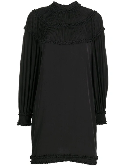 Fendi Pleated Shift Mini Dress In Black