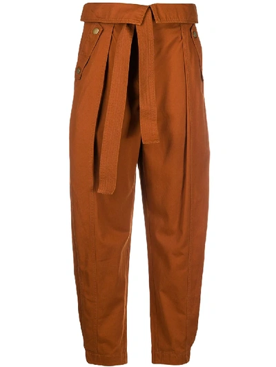 Ulla Johnson Rowen Belted Cotton-twill Tapered Trousers In Brown