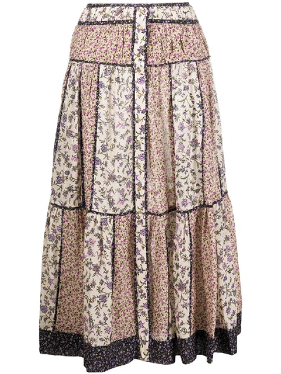 Ulla Johnson Josephine Tiered Floral-print Cotton-blend Voile Midi Skirt In Cream