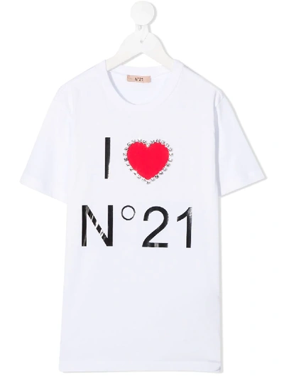 N°21 Kids' Rhinestone-embellished Cotton T-shirt In White