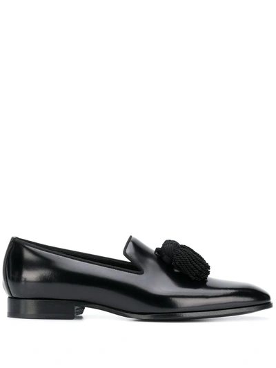 Jimmy Choo Foxley Black Patent Leather Tasselled Slippers