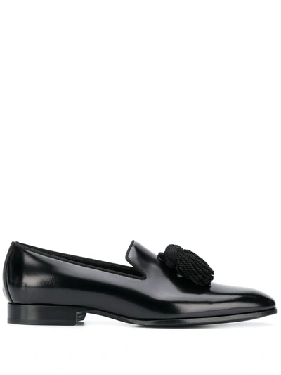 Jimmy Choo Foxley Black Shiny Calf And Satin Loafers