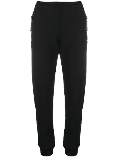 Moschino Fitted Cotton Track Trousers In Black