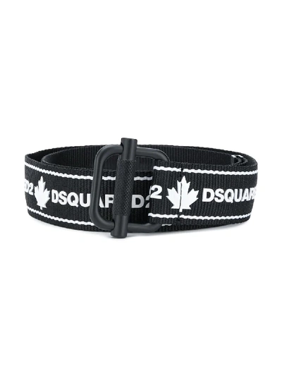 Dsquared2 Teen Logo Pattern Textile Belt In Black