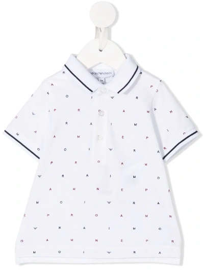 Emporio Armani Babies' All-over Logo Polo Shirt In White