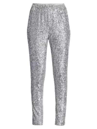 St John Starlight Sequined Mesh Trousers In Silver
