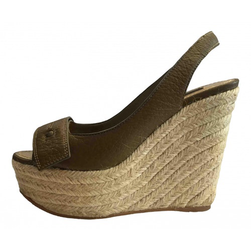 Pre-Owned Louis Vuitton Green Leather Espadrilles | ModeSens