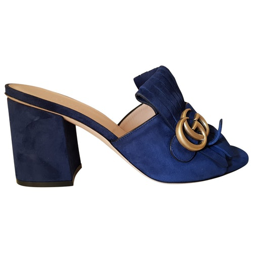 Pre-Owned Gucci Marmont Blue Suede Sandals | ModeSens