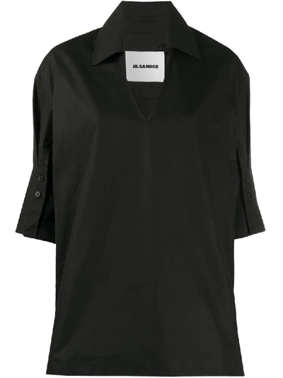 Jil Sander Cropped Sleeve Shirt In Black