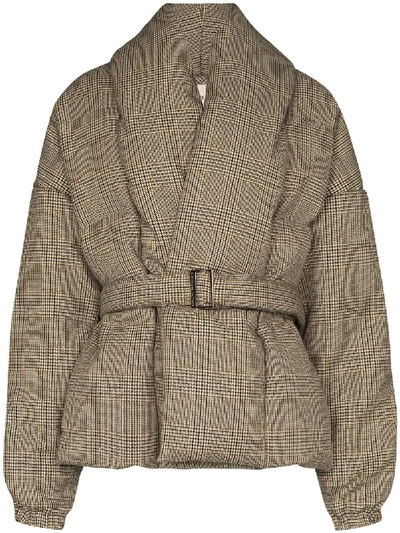 Alexandre Vauthier Oversized Plaid-houndstooth Padded Coat In Brown