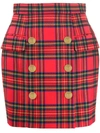 BALMAIN BUTTON-DETAIL TARTAN SKIRT