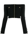 BALMAIN ZIP-UP CROPPED KNIT TOP