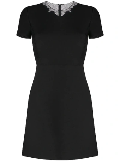 Valentino Lace Panel Short Sleeve Dress In Black