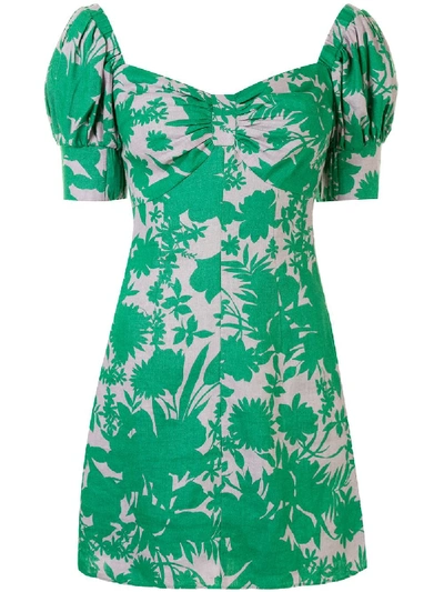 Alexis Pilou Printed Linen Mini Dress In Green